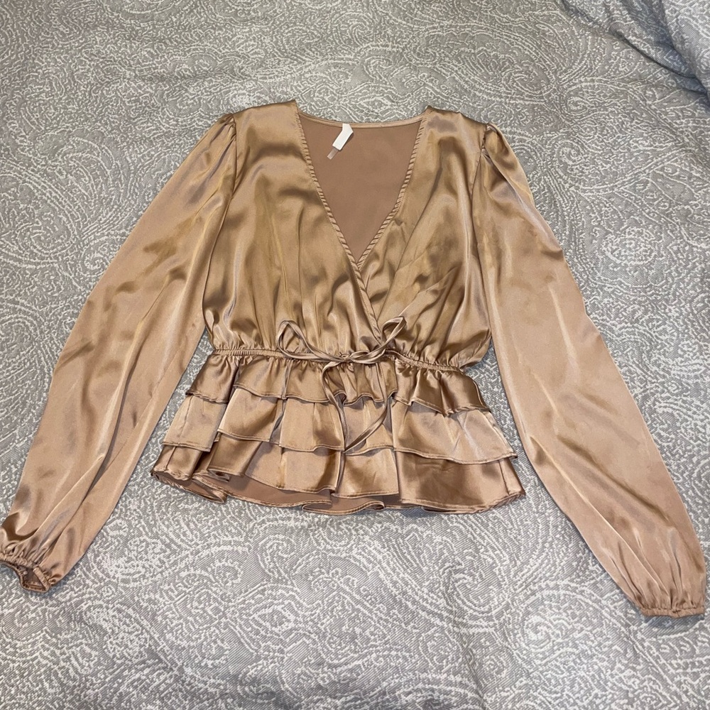 Gold ruffle blouse size L